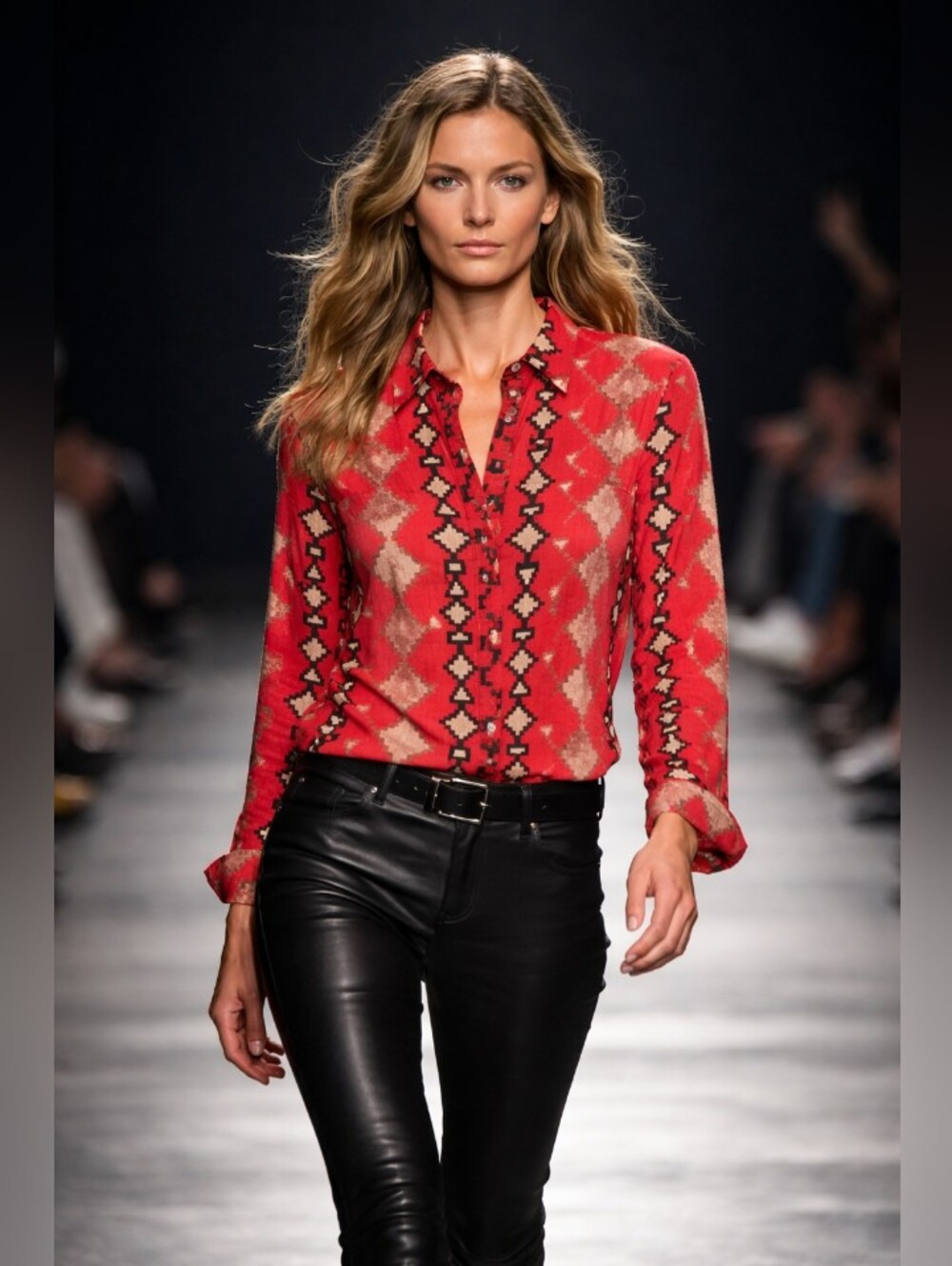 Ralph Lauren Red Geometric Print Long-Sleeve Button-Down Shirt